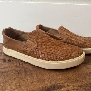 Olukai Lae'ahi Lauhala Woven Leather Slip On Fox Shoes Men's Size 10.5